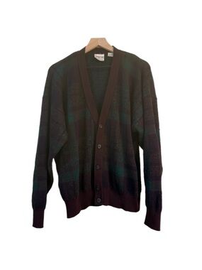 Vtg Giorgio di Firenze Men’s Wool Blend Knit Plaid Cardigan Size XL Grandpacore